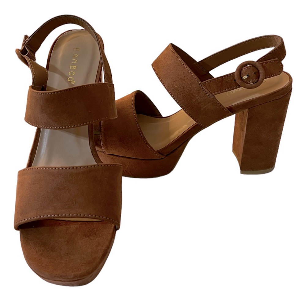 NEW 4” Platform Chunky Heels Brown Suede